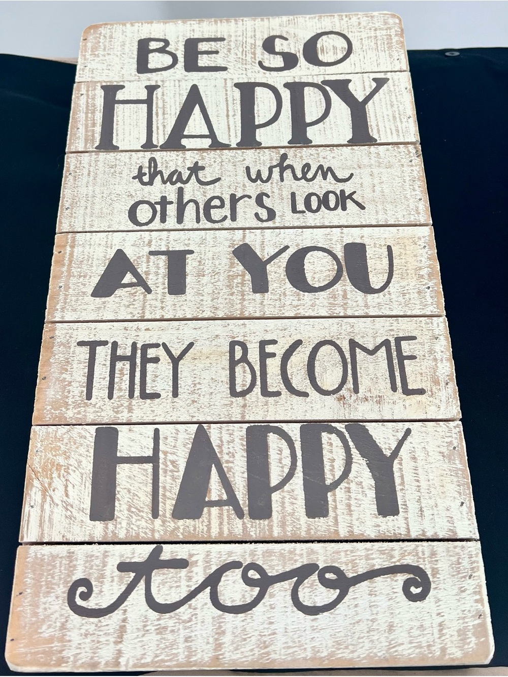 Be So Happy Rustic Wooden Wall Sign - Neutral White & Brown